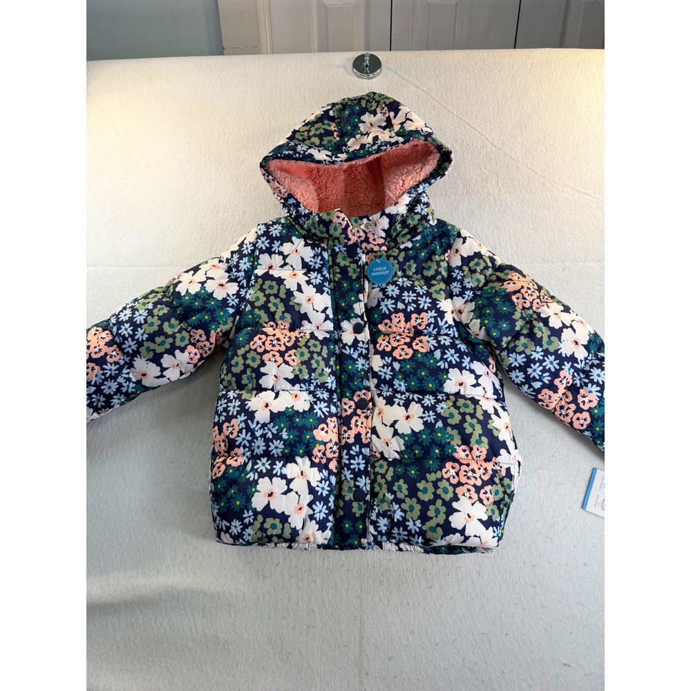 Carters Girls Navy Flora Floral Puffer Jacket Sherpa Hood 5T C2217S20-KO NWT
